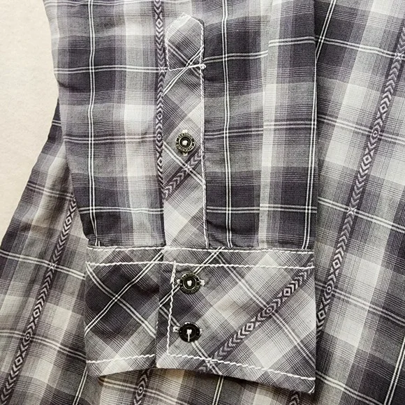 BKE Buckle Shirt Men XL Western Black Gray White Plaid Long Sleeve Metal Buttons - Picture 5 of 12